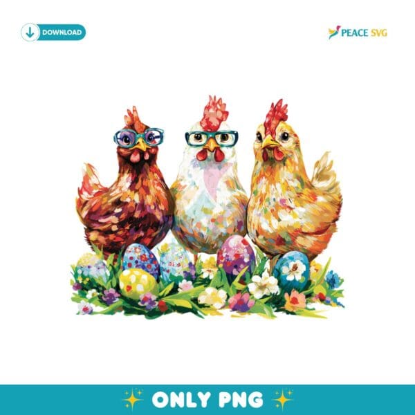 Vintage Colorful Eggs Easter Chickens PNG