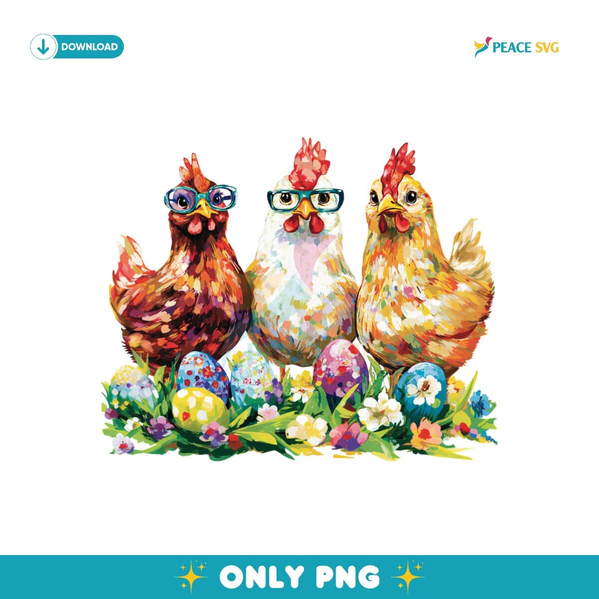 Vintage Colorful Eggs Easter Chickens PNG