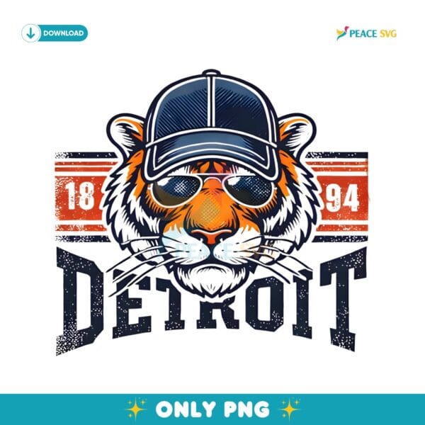 Vintage Detroit Tigers Mascot Est 1894 Baseball Fans PNG