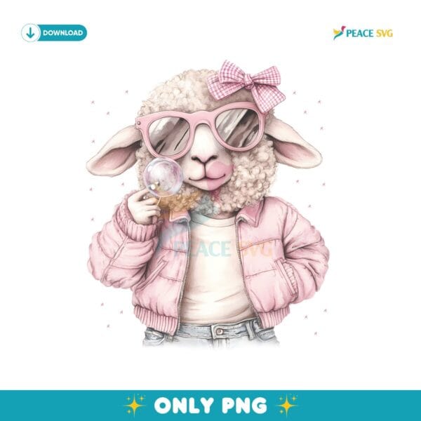 Vintage Happy  Easter Sheep Blowing Bubble PNG