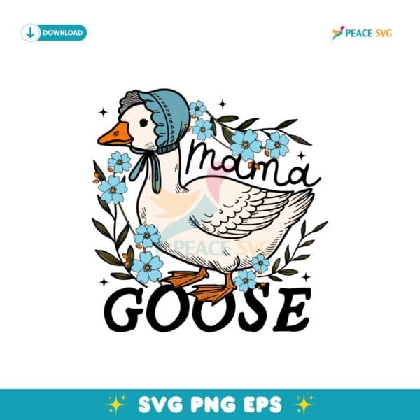 Vintage Mama Goose Floral Messy Bunny Png