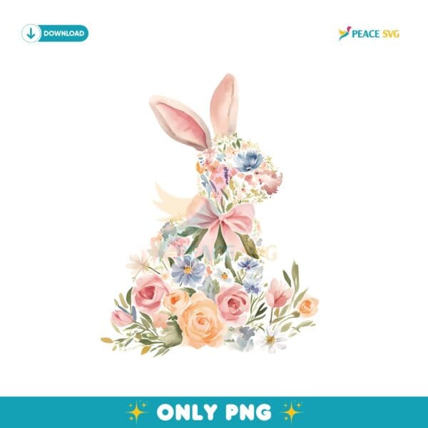 Watercolor Floral Easter Bunny PNG