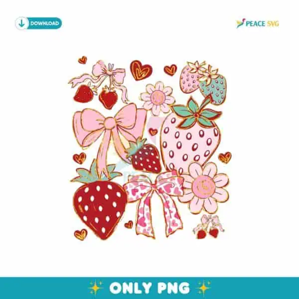 Boho Strawberry Coquette Bow Preppy Love Png