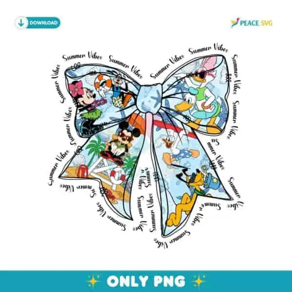 Cute Summer Cartoon Characters Inside Pastel Ribbon PNG