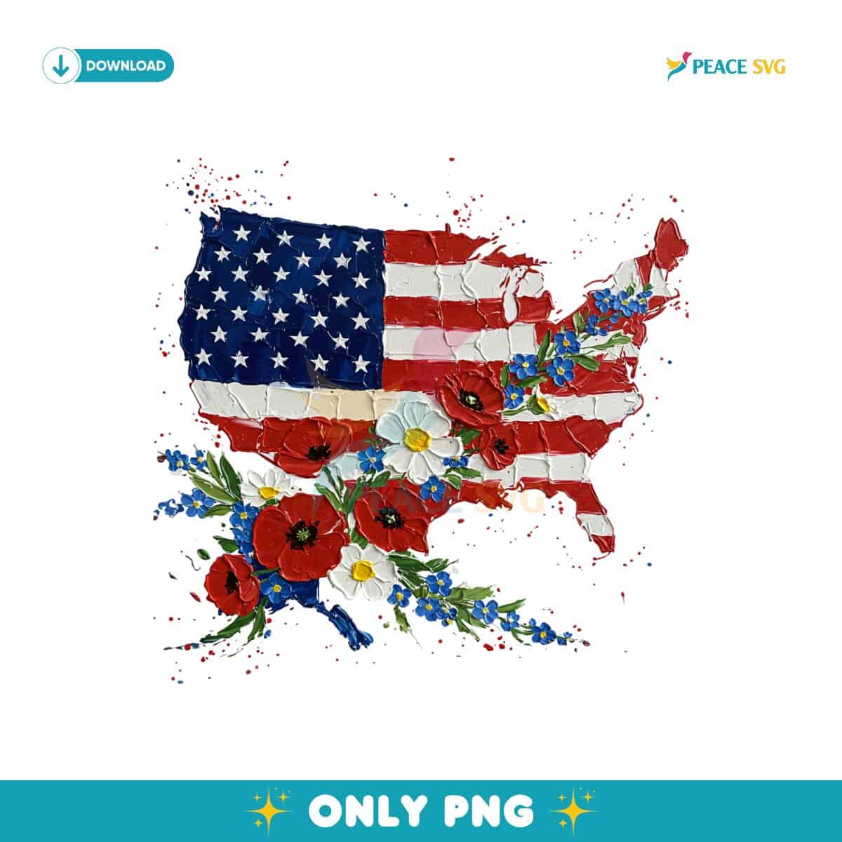 Floral American Flag Coquette Retro July PNG