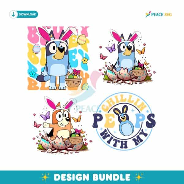 Funny Bluey Bunny Easter Eggs Vibes PNG Bundle