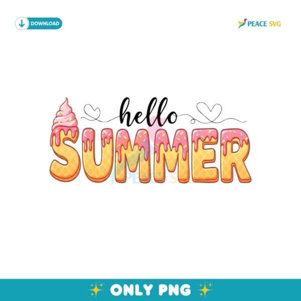 Funny Retro Hello Summer Ice Cream Drip PNG