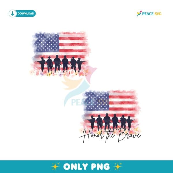 Honor The Brave Memorial Day Watercolor Flag PNG
