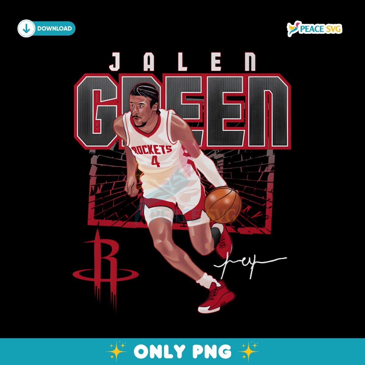 Jalen Green Houston Rockets Shattered Signature PNG