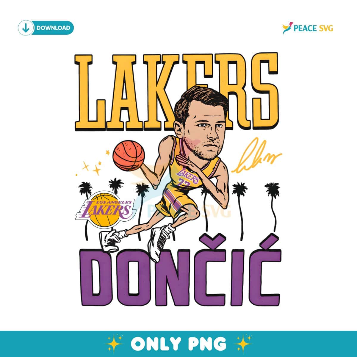 Lakers Doncic Dribble Palms Caricature PNG