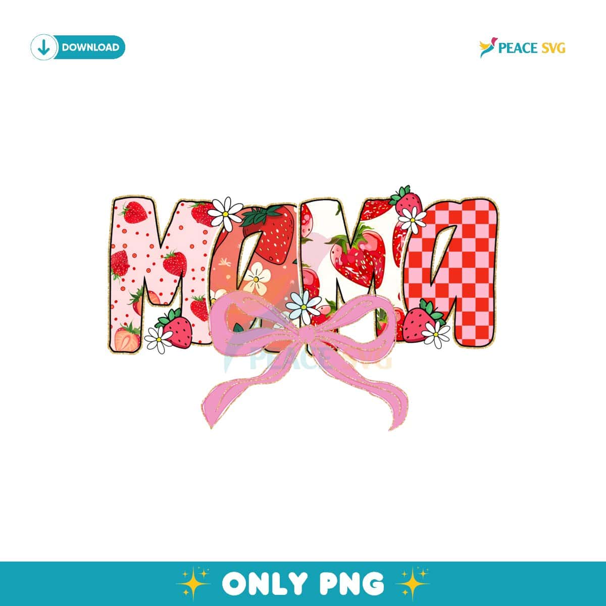 Preppy Strawberry Floral Checkered Mama PNG