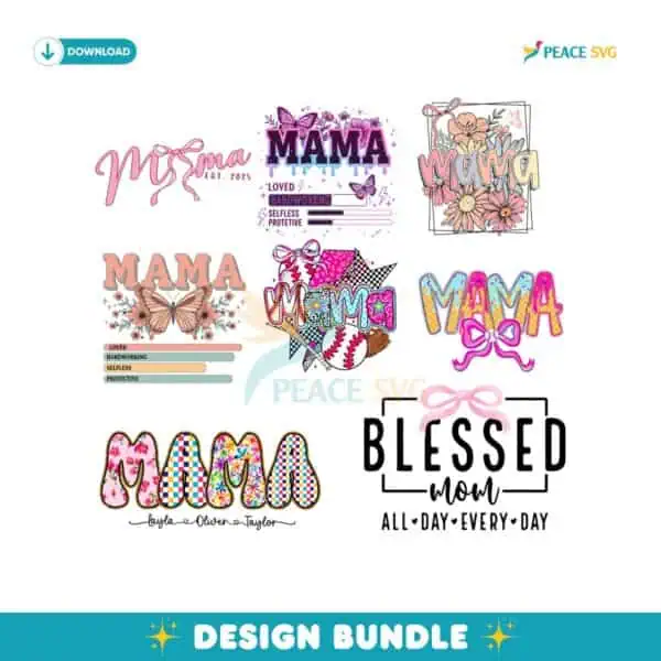 Retro Floral Baseball Mama Checkered Png Bundle