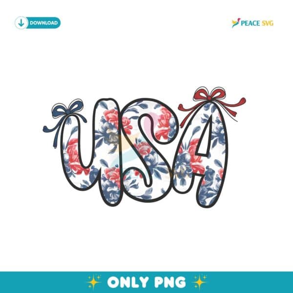 Retro Floral Coquette Bow Usa Patriotic Png