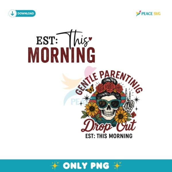Retro Skull Mom Life Boho Floral PNG