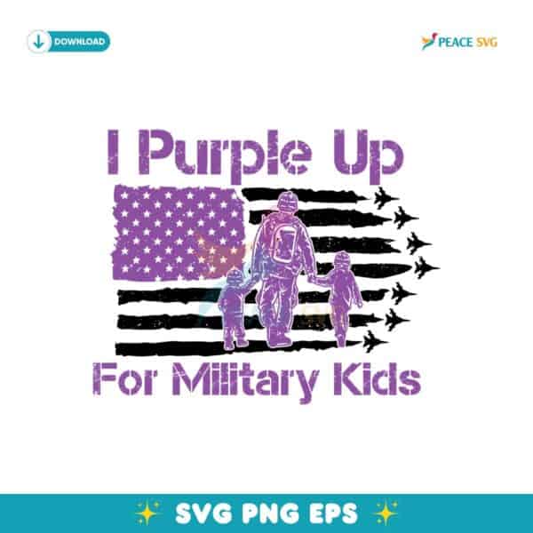 Vintage I Purple Up For Military Kids American Flag Svg