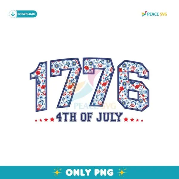1776 Floral Varsity Patriotic Faux Embroidery PNG