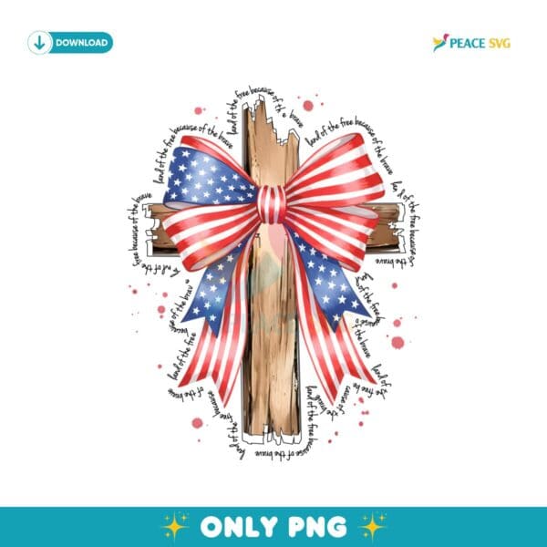 American Flag Cross With Coquette Bow Faith And Freedom PNG