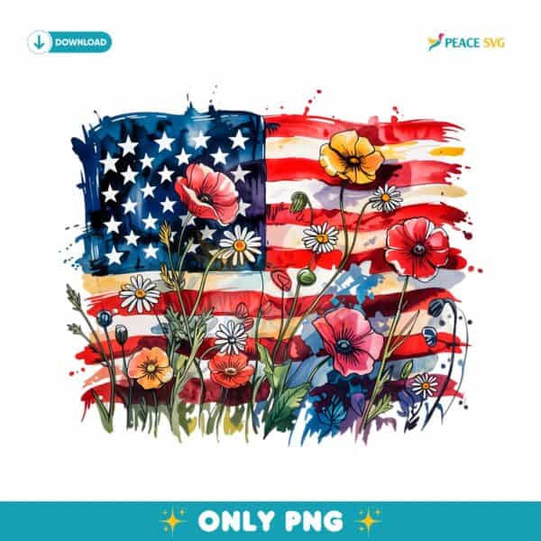 American Flag Floral Patriotic Wildflower Usa PNG
