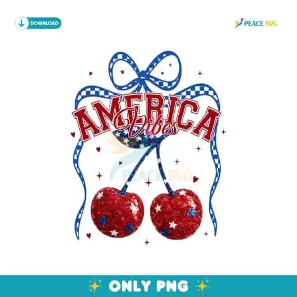 Checkered America Vibes Cherry Coquette Bow Patriotic PNG