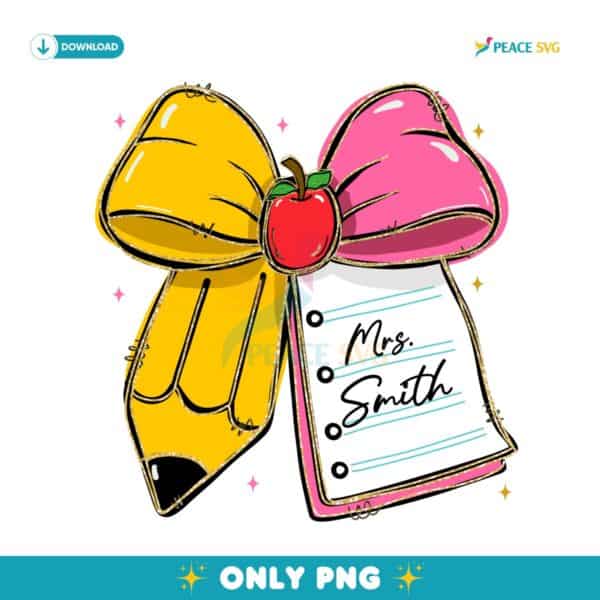 Custom Coquette Teacher Pencil Bow PNG