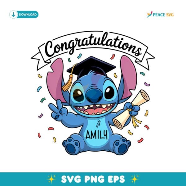 Disney Cartoon Stitch Graduate Custom Name PNG
