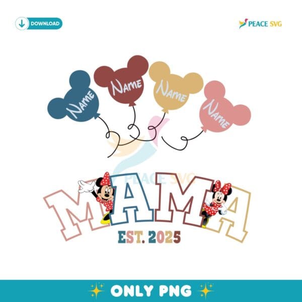 Disney Mama Est 2025 Personalized Minnie Mouse Balloons PNG