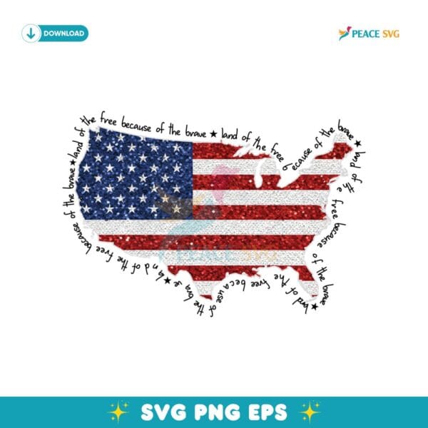 Faux Sequin America Map Land Of The Free PNG