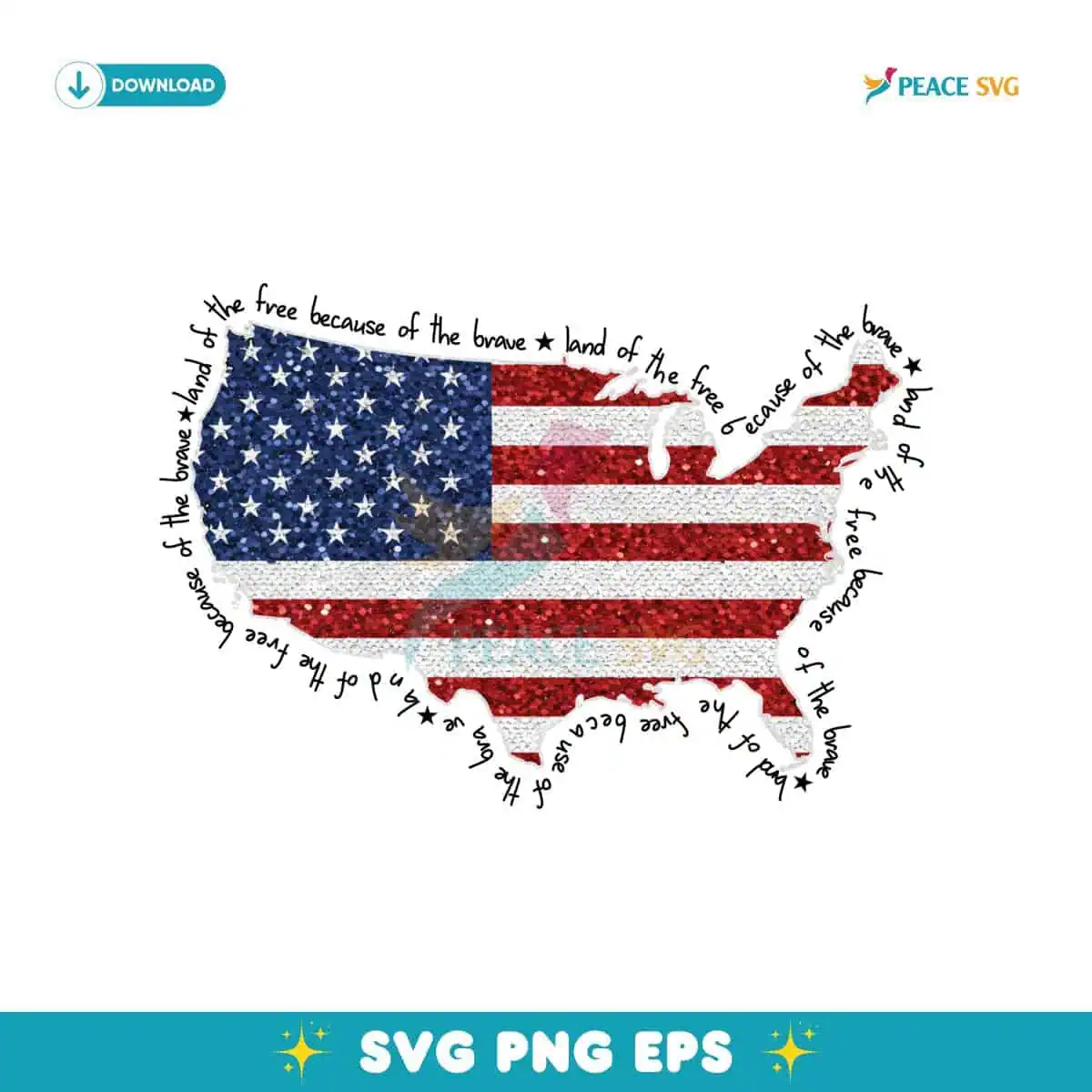 Faux Sequin America Map Land Of The Free PNG