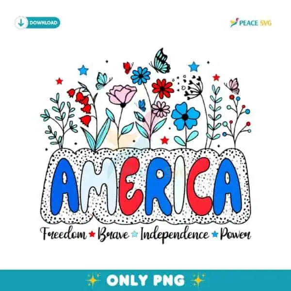 Floral America Girly 4Th Of July Retro Usa PNG