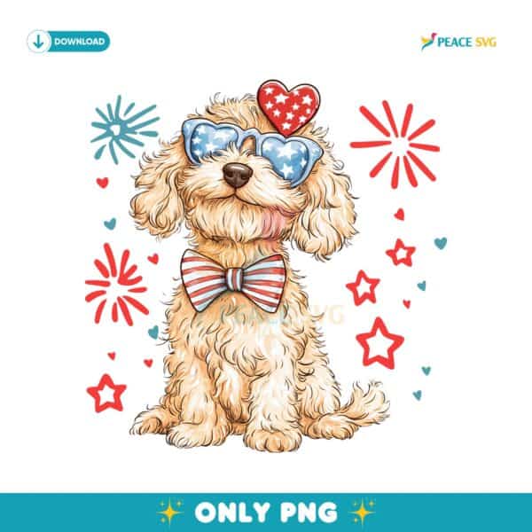 Goldendoodle Usa Dog Fourth Of July PNG Sublimation Design