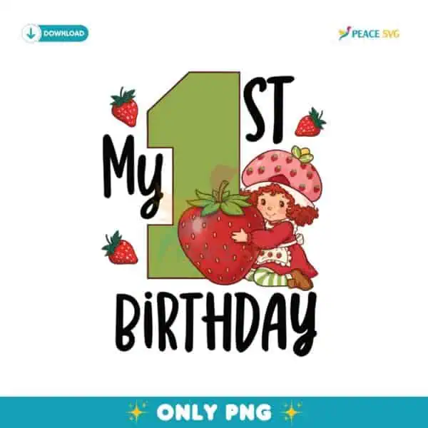 My First Birthday Strawberry Girl Cartoon PNG