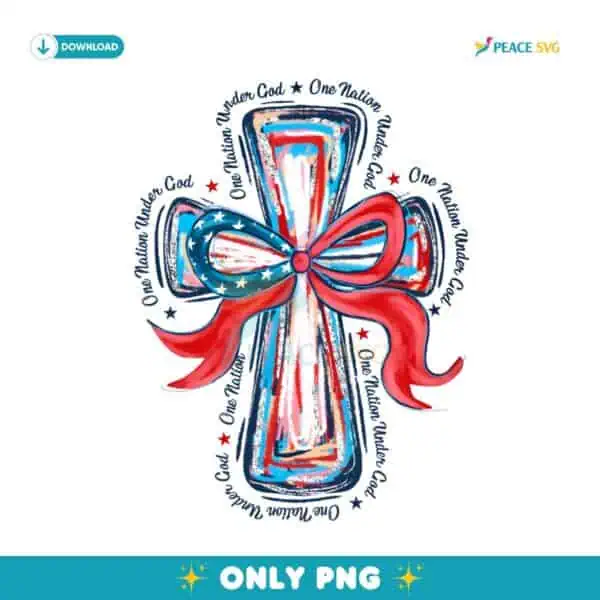 One Nation Under God Coquette Bow Cross Brushstroke PNG