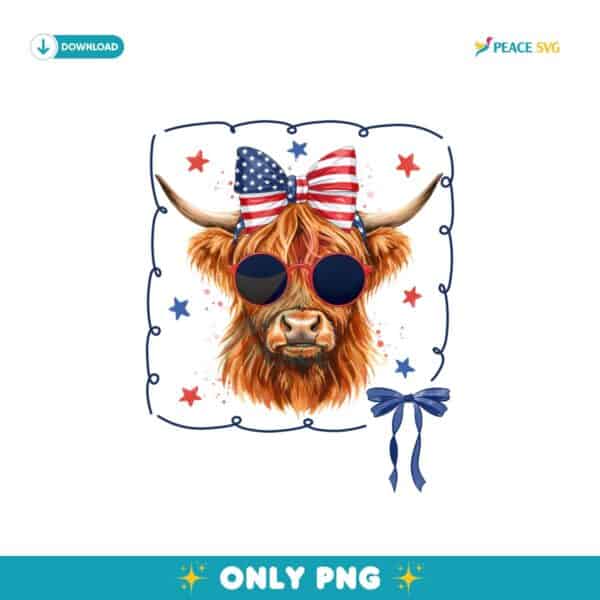Patriotic Highland Cow Farm Animal Coquette Bow PNG