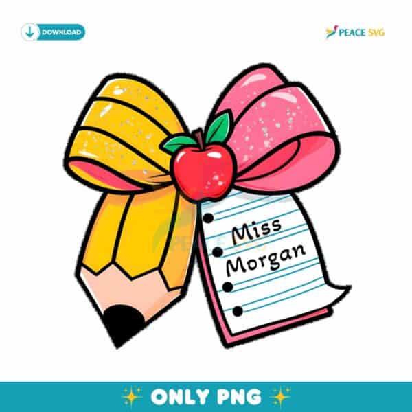 Personalize Teacher Pencil Coquette Bow PNG