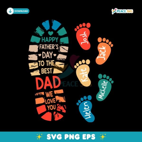 Personalized Dad And Kids Footprints Names SVG