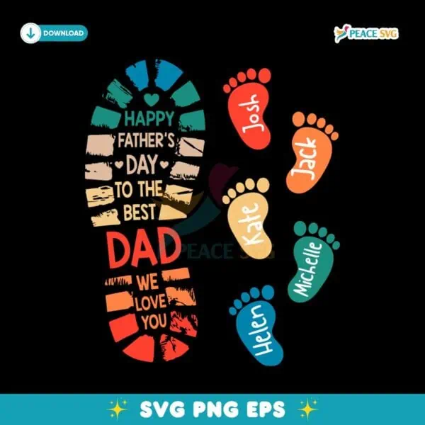 Personalized Dad And Kids Footprints Names SVG