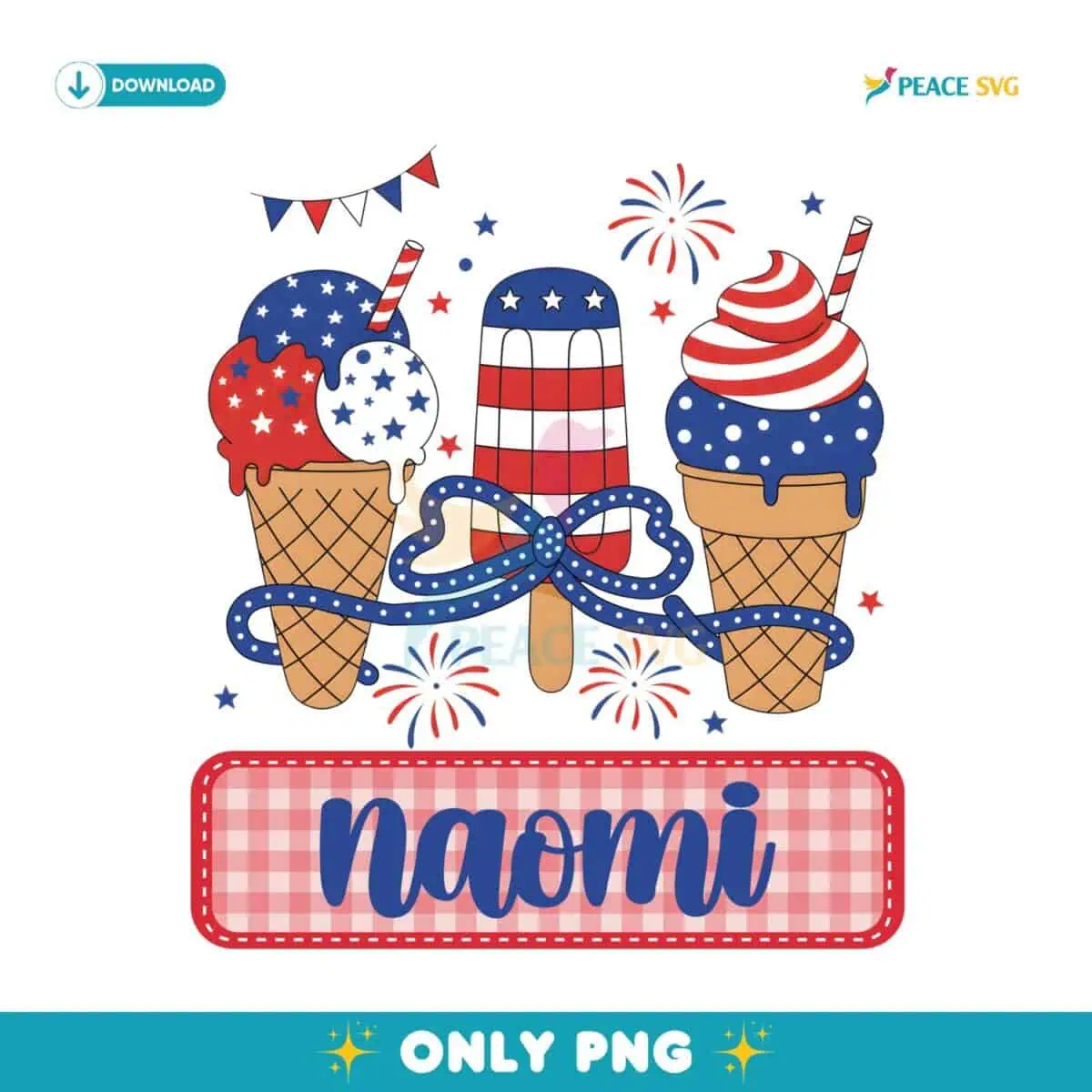 Personalized Fourth Of July Ice Cream Kids Name PNG