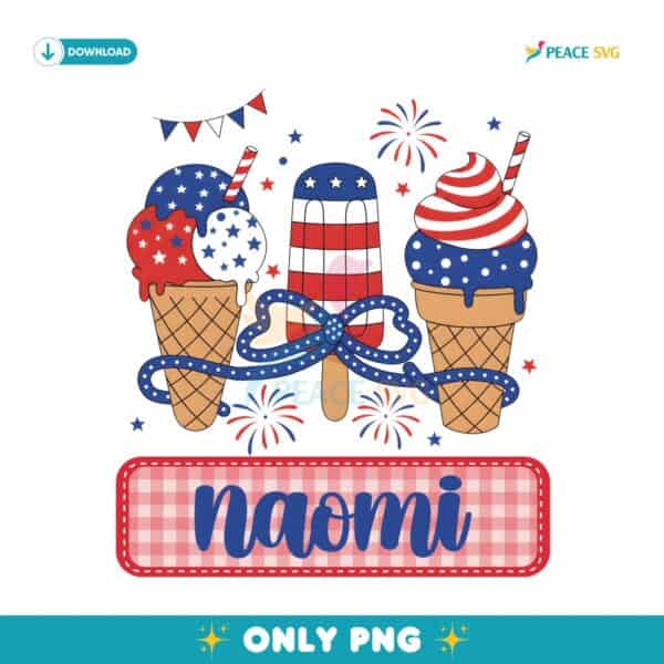 Personalized Fourth Of July Ice Cream Kids Name PNG