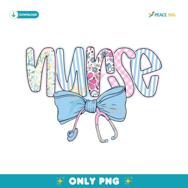 Preppy Nurse Floral Coquette Blue Stethoscope PNG