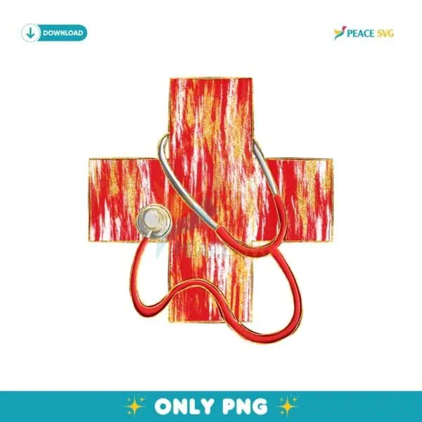Red Gold Stethoscope Cross Nurse PNG