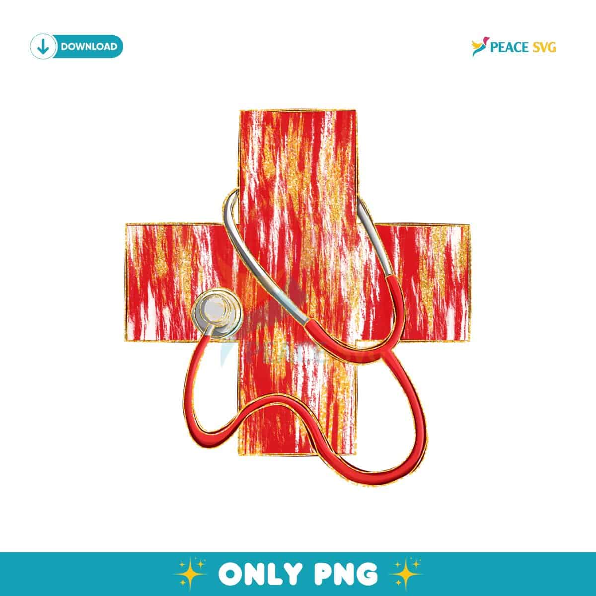 Red Gold Stethoscope Cross Nurse PNG