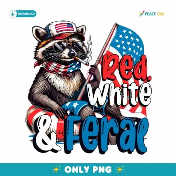 Red White And Feral Usa Funny Raccoon Merica PNG