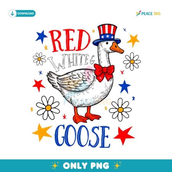 Red White And Goose Funny Patriotic Floral Fourth Of July PNG