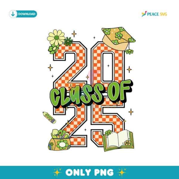 Retro Checkered Class Of 2025 Graduation School Supplies PNG