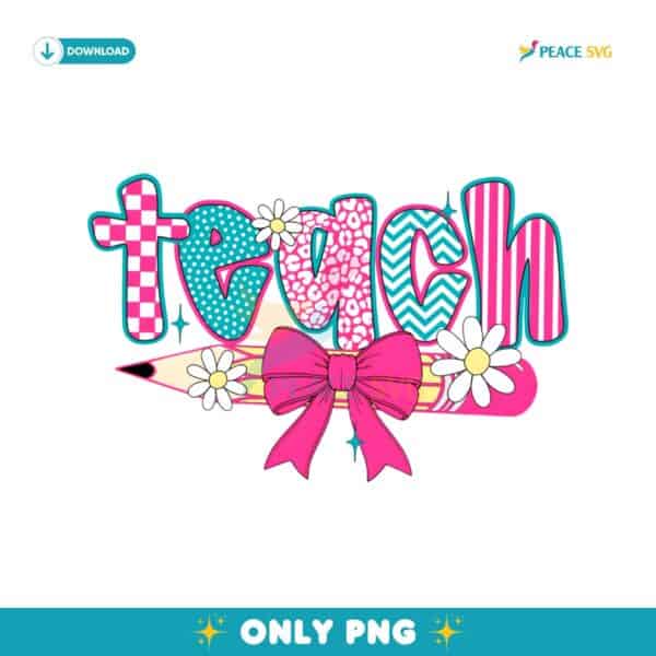 Retro Checkered Teacher Pencil Coquette Preppy PNG