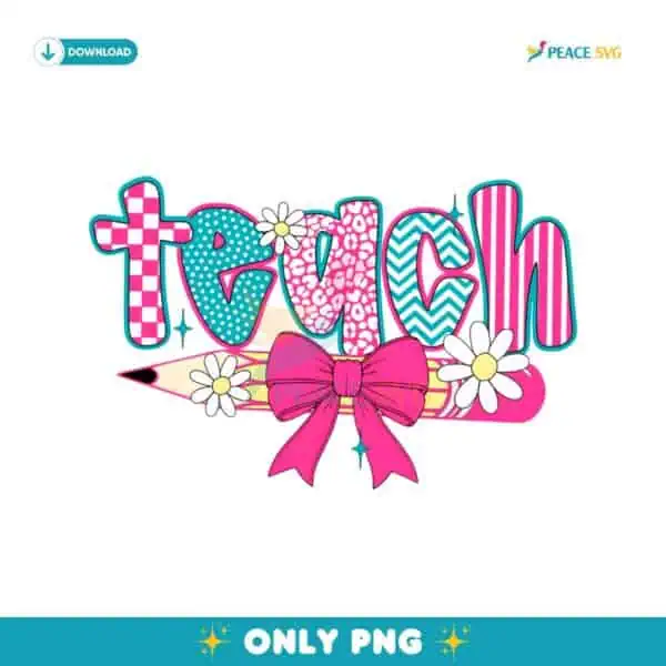 Retro Checkered Teacher Pencil Coquette Preppy PNG
