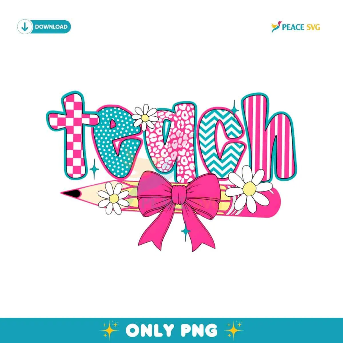 Retro Checkered Teacher Pencil Coquette Preppy PNG