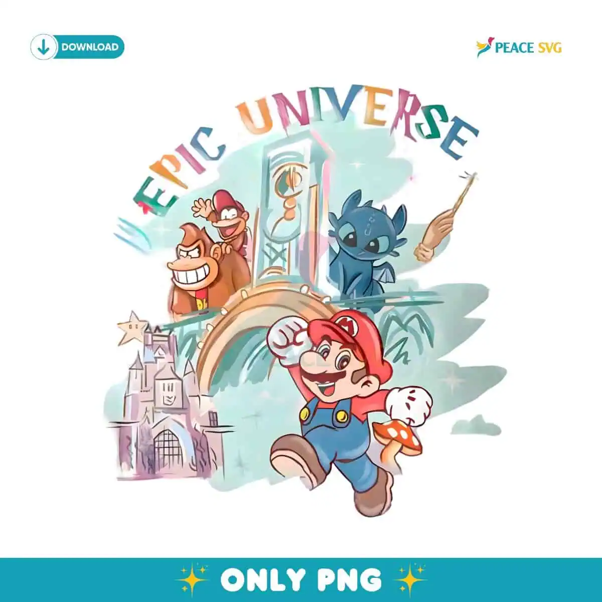 Retro Epic Universe Family Super Mario PNG