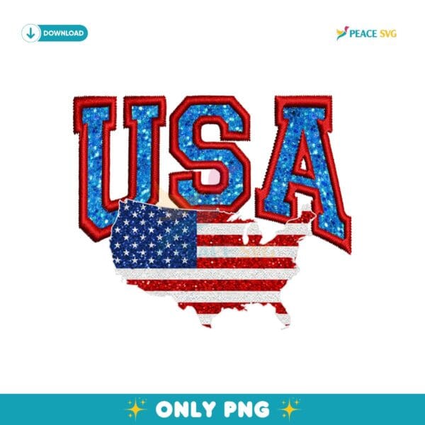Sequin Usa Glitter Retro America Faux Embroidery PNG