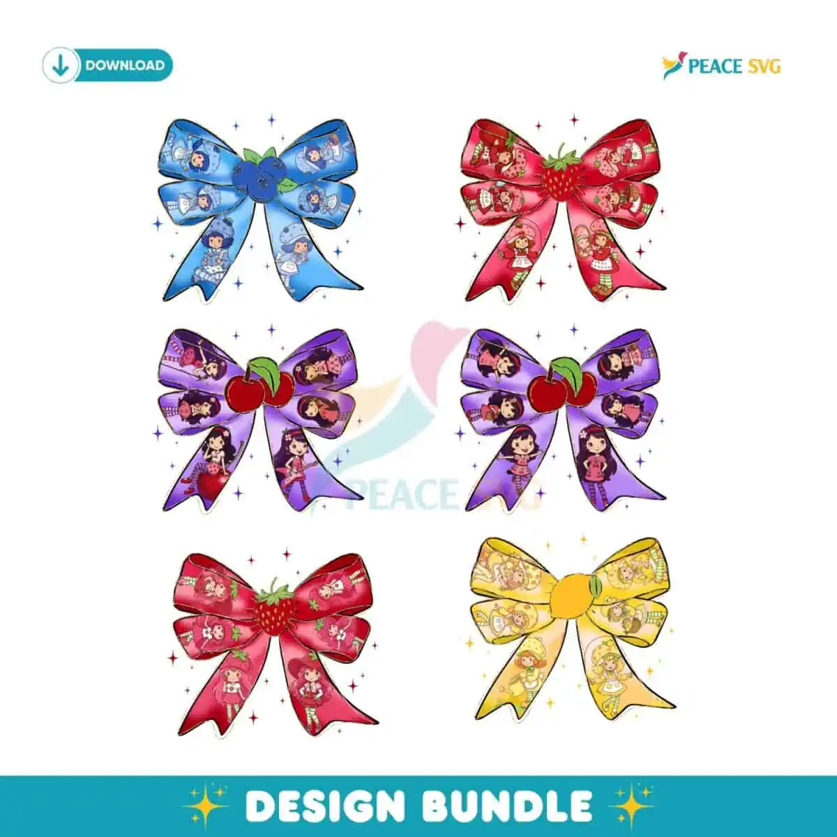 Strawberry Girl Cartoon Berry Sweet Coquette Bow PNG Bundle